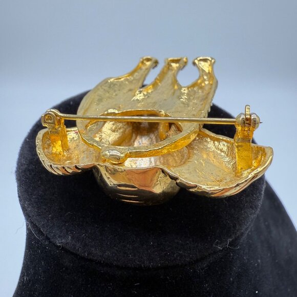 Vintage Gold-Tone Elephant Brooch Pin Black Glass Eyes Detailed Design - Picture 9 of 11